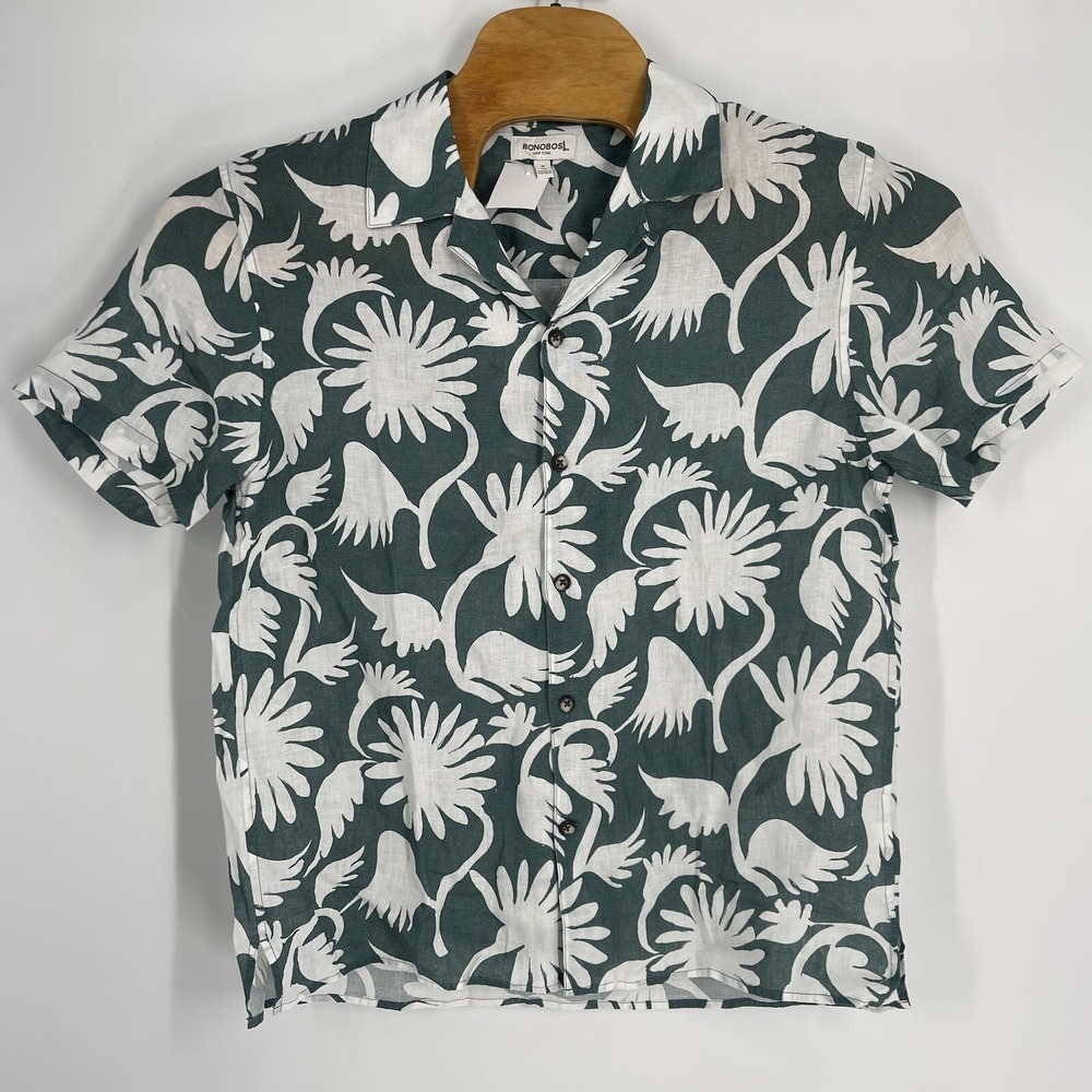 Bonobos Riviera Short Sleeve Shirt Green White Floral Camp Collar Mens M - Picture 6 of 8